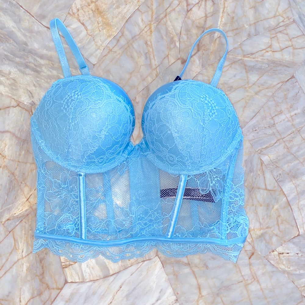 32B VS VERY SEXY Bombshell Add-2-Cups Push-Up Corset Bra Top Blue